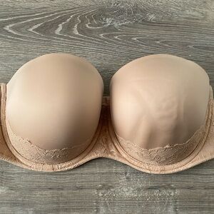 Elegant Tan Lace Strapless Underwire Bra